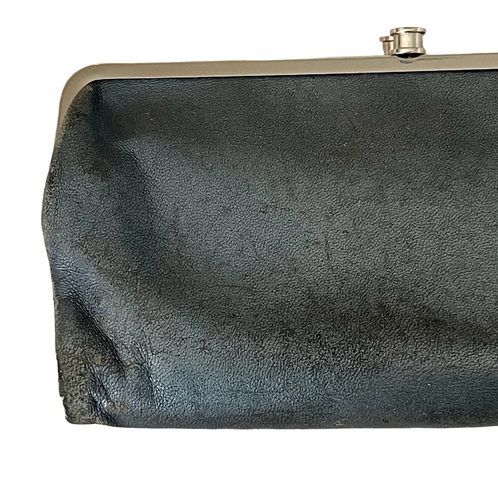 HOBO Grey Blue Leather Wallet Clutch.